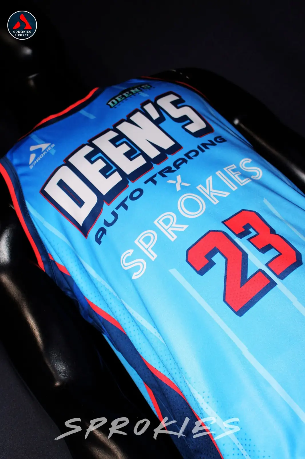 Finished blue number 23 custom jersey by Sprokies Apparel