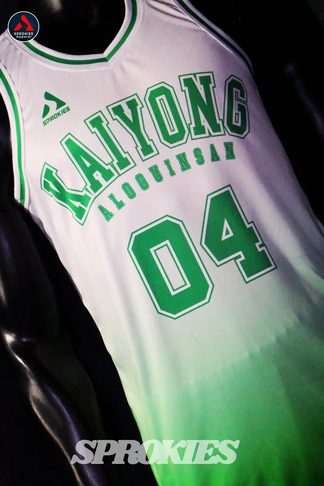 Finished green number 04 sleeveless team jersey by Sprokies Apparel