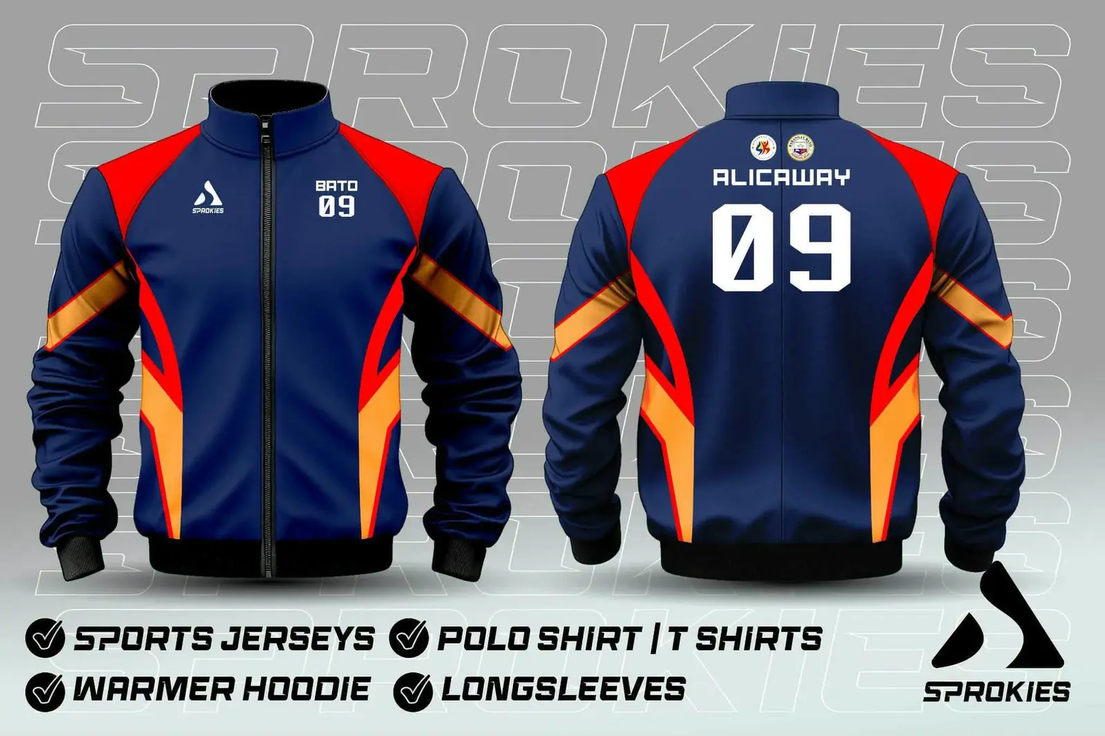 Navy and orange custom warmer hoodie design supplied by Sprokies Apparel