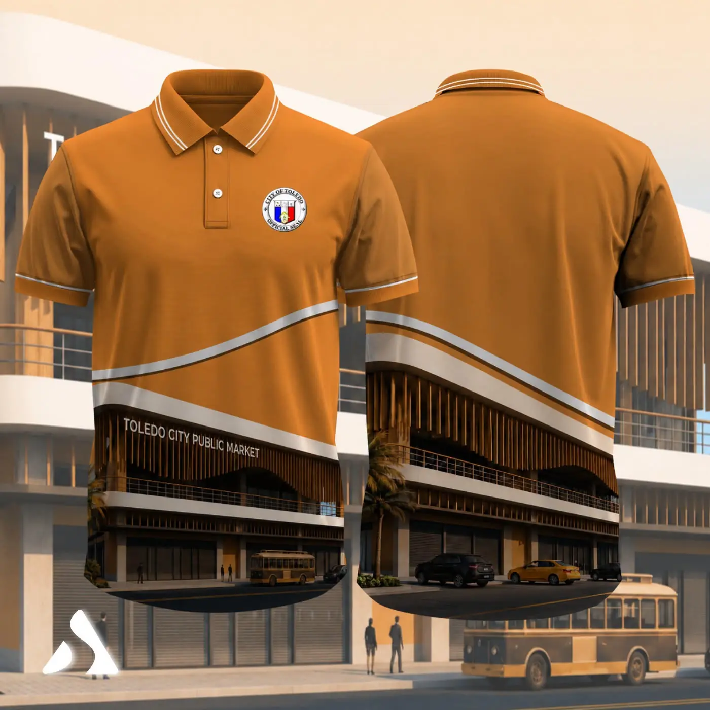 Orange custom polo shirt design supplied by Sprokies Apparel
