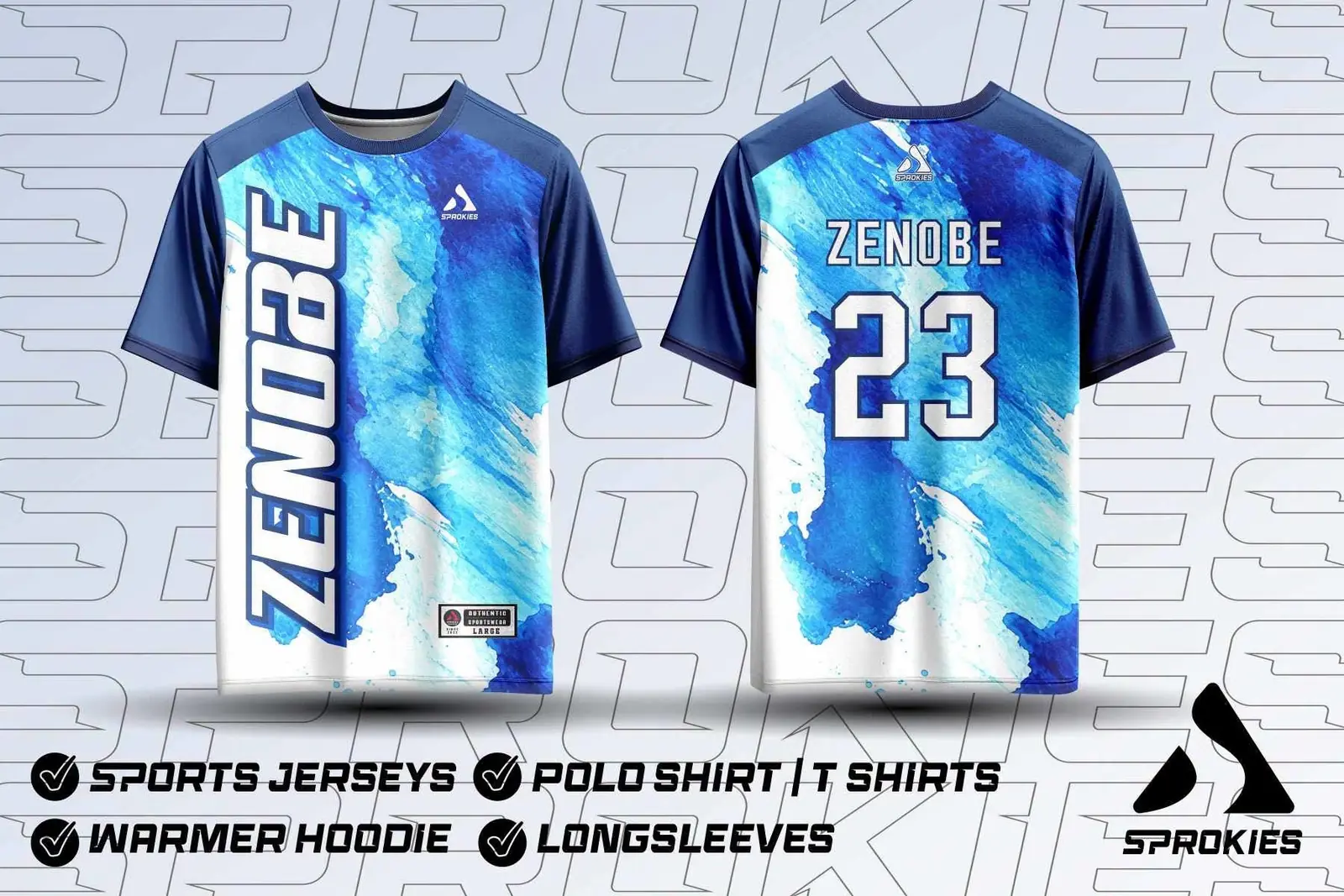 Blue custom team shirt design supplied by Sprokies Apparel