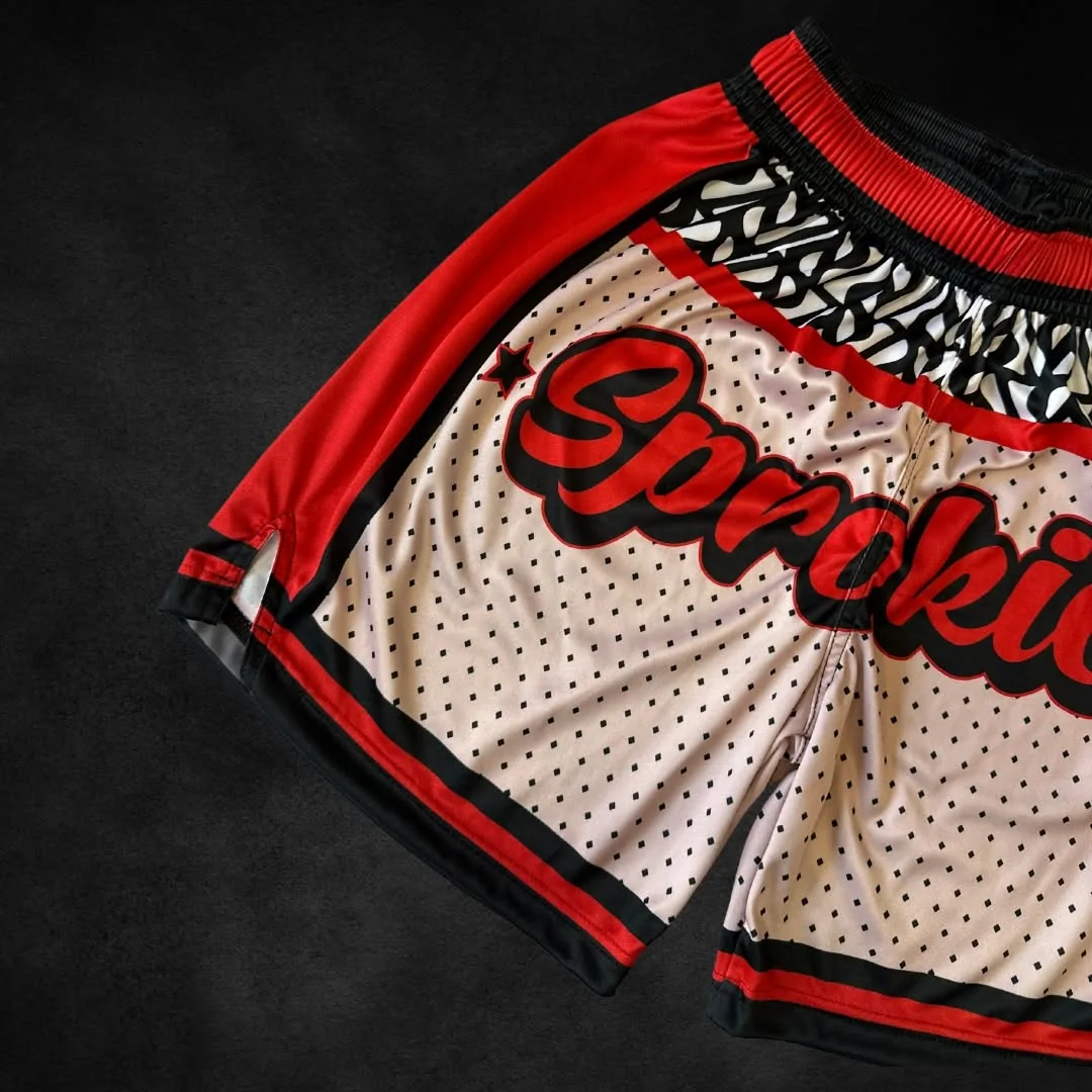 Red and black custom Sprokies team shorts